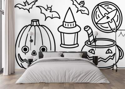 set of halloween elements vector orange and black 2 isolated on white background, vector Wall mural