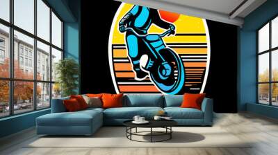 sticker, vector astronaut riding bmx vector illustration artwork with moon isolated light color Wall mural