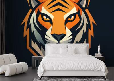 stylized tigers head logo, minimalistic, vector illustration flat 2 Wall mural