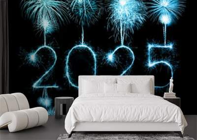 2025 happy new year fireworks celebration written sparkling at night Wall mural