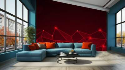 abstract red polygonal line background, geometric network vector illustration Wall mural