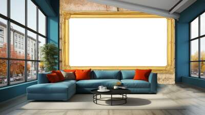 golden frame on brick stone wall background Wall mural