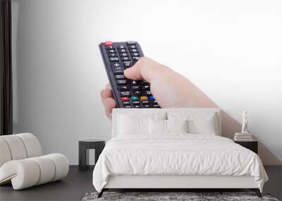 hand with tv remote control isolated on white Wall mural