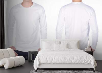 man in white long sleeve t-shirt isolated on white background Wall mural