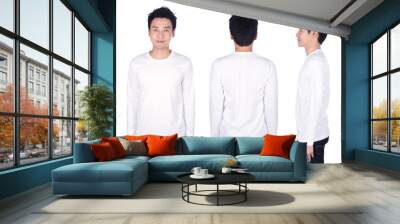 man in white long sleeve t-shirt isolated on white background Wall mural