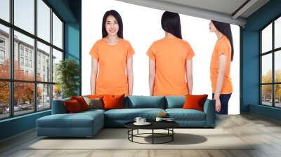 woman in t-shirt isolated on white background Wall mural