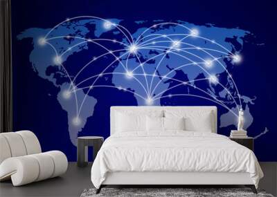 world map with global network communication Wall mural