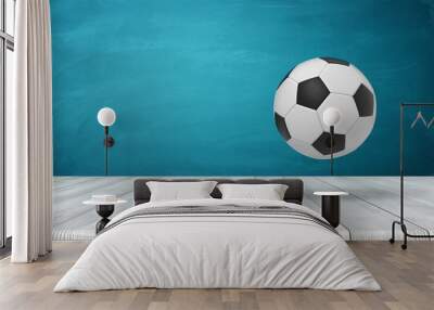 3d rendering of football ball on white wooden floor and dark turquoise background Wall mural