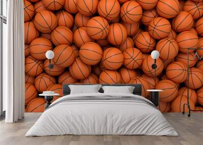 3d rendering of many orange basketball balls lying in an endless pile seen from the top. Wall mural