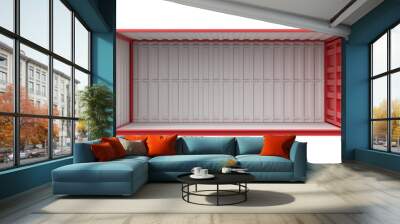 3d rendering of open empty red shipping container side view isolated on white background Wall mural