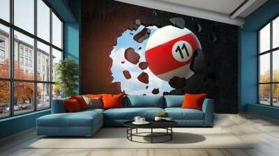 3d rendering of pool and billiard ball breaking black wall Wall mural