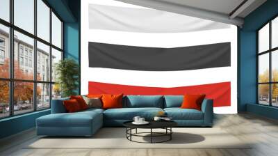 3d rendering of three horizontally flags of white, black and red colors hanging on a white background. Wall mural