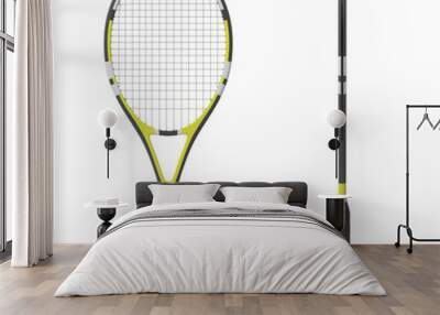 3d rendering of two black and yellow tennis racquets in front and side view. Wall mural