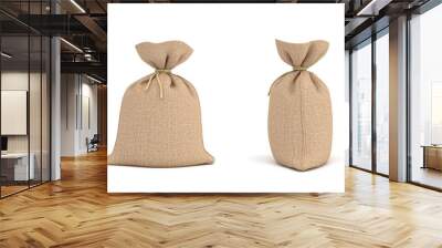 3d rendering of two canvas sacks tied with a rope, one sack in front view and another in side view. Wall mural