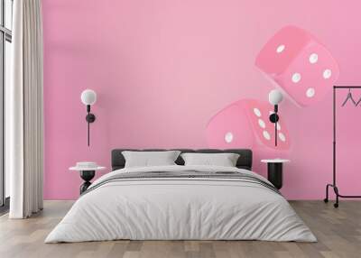 3d rendering of two pink casino dice on pink background Wall mural