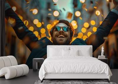 Man celebrating with sparks flying Wall mural