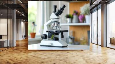 Modern microscope on a bright work desk Wall mural