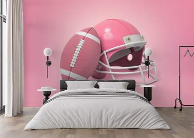 Pink American football helmet and ball Wall mural