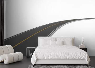 Rendering of two-way road bending to right on white background. Wall mural