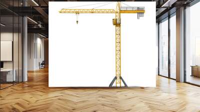 Rendering of yellow tower crane full-height isolated on the white background. Wall mural