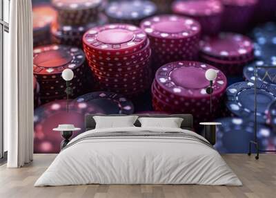 Stack of colorful poker chips with shallow depth Wall mural