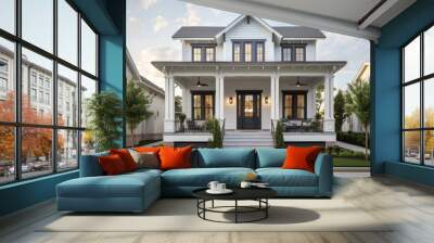 Exterior of a classic and modern house situated in the suburbs of a town or city in the USA Wall mural