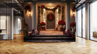 Exterior of a suburban house in the USA decorated for christmas and the new year holidays Wall mural