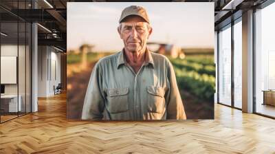 Portrait of a senior male farmer posing on a vegetable field Wall mural