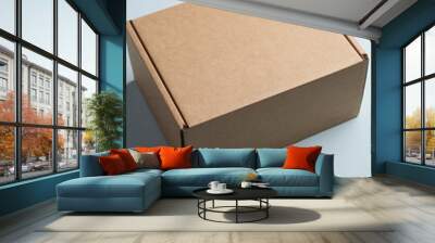 Cardboard box on pastel color background with copy space Wall mural