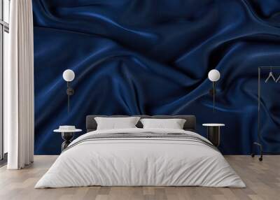 dark blue silk fabric background, view from above. smooth elegant blue silk or satin luxury cloth te Wall mural