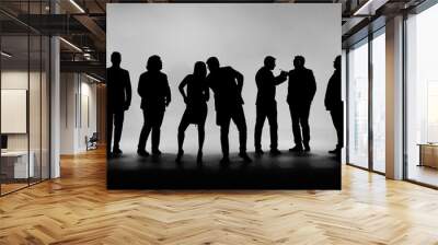 Silhouette of people group on white background Wall mural