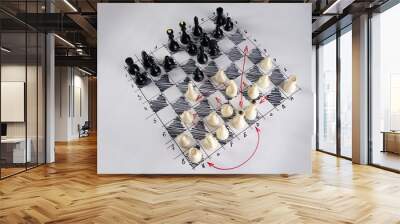 White strategy board with chess figures on it. Plan of battle Wall mural