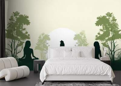 21 June- international yoga day, woman in yoga body posture. Wall mural