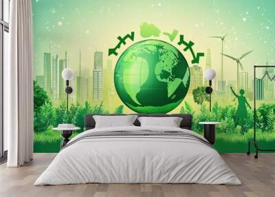 Sustainable living and environmental life with eco care outline concept, transparent background.illustration Wall mural