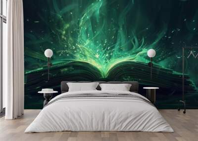 Magical Book Glowing With Green Light Wall mural