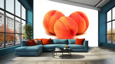 three fresh peaches on a white background Wall mural