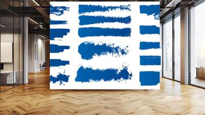 Set of hand-painted brush strokes. Blue watercolor stripes isolated on white background. Vector illustration.  Wall mural