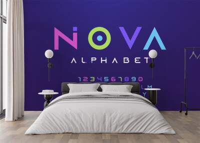 Colorful letters and numbers font set. Colored alphabet, typography modern color design concept. vector illustration Wall mural