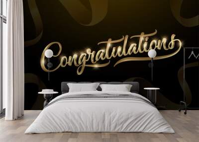 Congratulations. Calligraphy lettering. Handwritten phrase with gold text on dark background. Wall mural