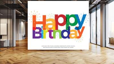 happy birthday full color with fireworks Wall mural