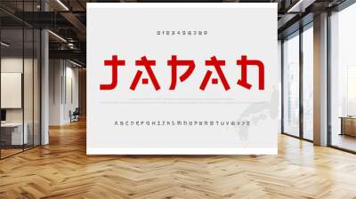 Japanese modern style alphabet font typeface. Typography japan asian fonts and number. English letters uppercase and numbers. Vector Illustration Wall mural