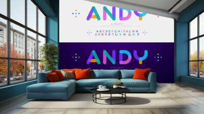 Modern font creative rounded alphabet color fonts. Typography urban round bold with colors dot exposure. vector illustration Wall mural