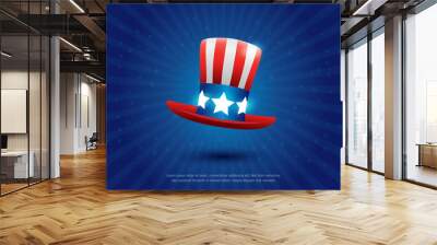 Uncle Sam's hat vector. 4 of July celebration icon. happy independence day banner template design. usa or american hat symbol with stars on blue background Wall mural