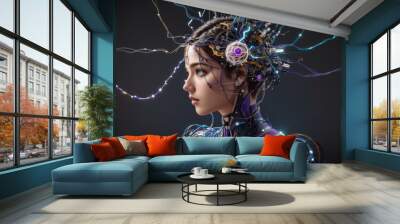  Intelligence artificielle, AI, IA, android, robot, ordinateur intelligent, Processus d'apprentissage automatique, Concept des technologies informatiques modernes, circuit intelligent Wall mural