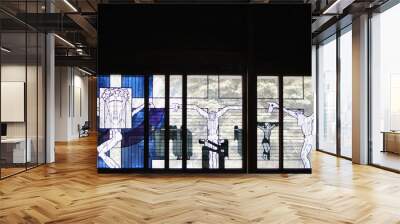 panels of stained glass:stations of the cross Wall mural