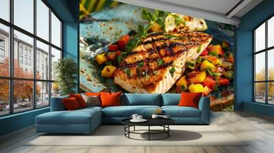  Grilled mahi mahi, tropical fruit salsa, colorful presentation. Wall mural