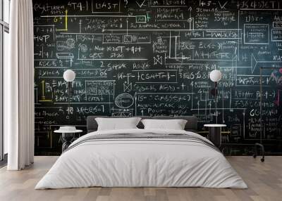 A chalkboard filled with notes and equations waiting to be solved Wall mural