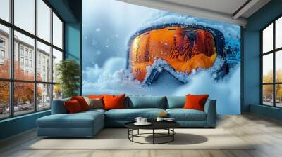 Abstract shot of goggles for winter sports on a white background, blurred motion Wall mural