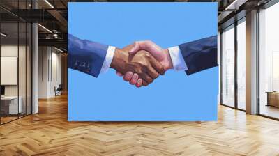 Business handshake symbolizing partnership and cooperation on a clear day Wall mural