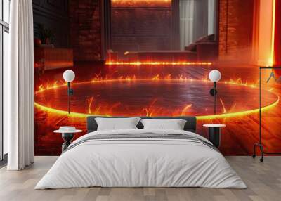 Fire ring lighted catwalk for fitness equipment, solid color background, 4k, ultra hd Wall mural